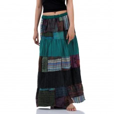 Cotton Patchwork Long Skirt Bohemian Style in Turquoise KP345
